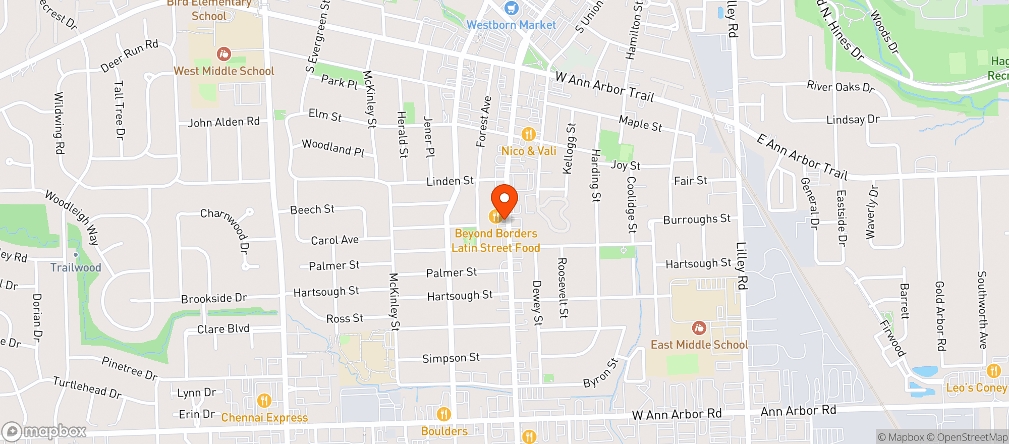Map showing Mayflower Party Store