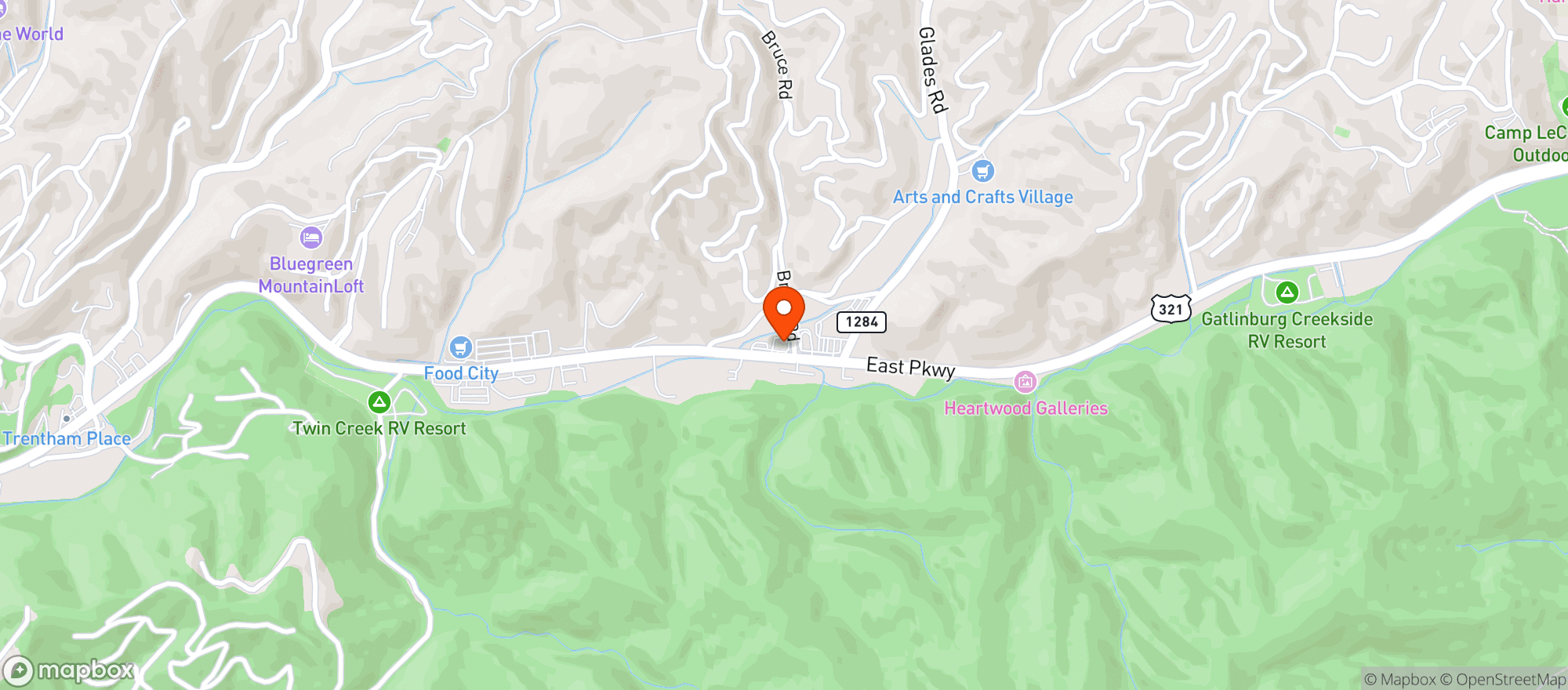 Map showing Gatlinburg Brewing Company
