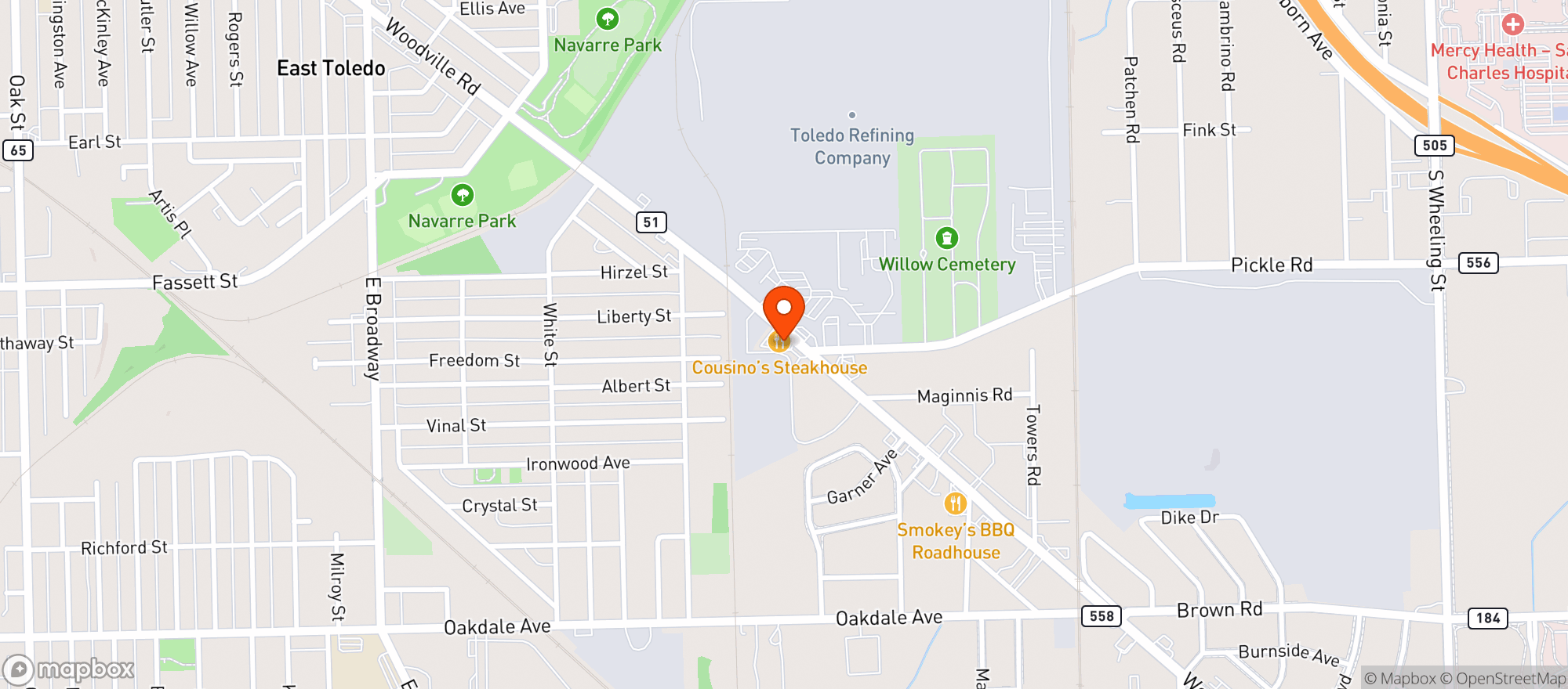 Map showing Cousinos Steakhouse