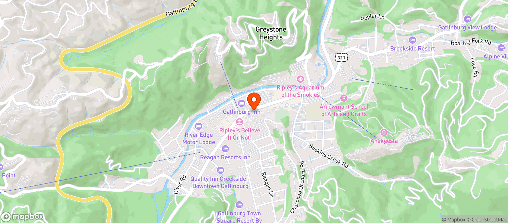 Map showing Tennessee Hemp Care - Downtown Gatlinburg