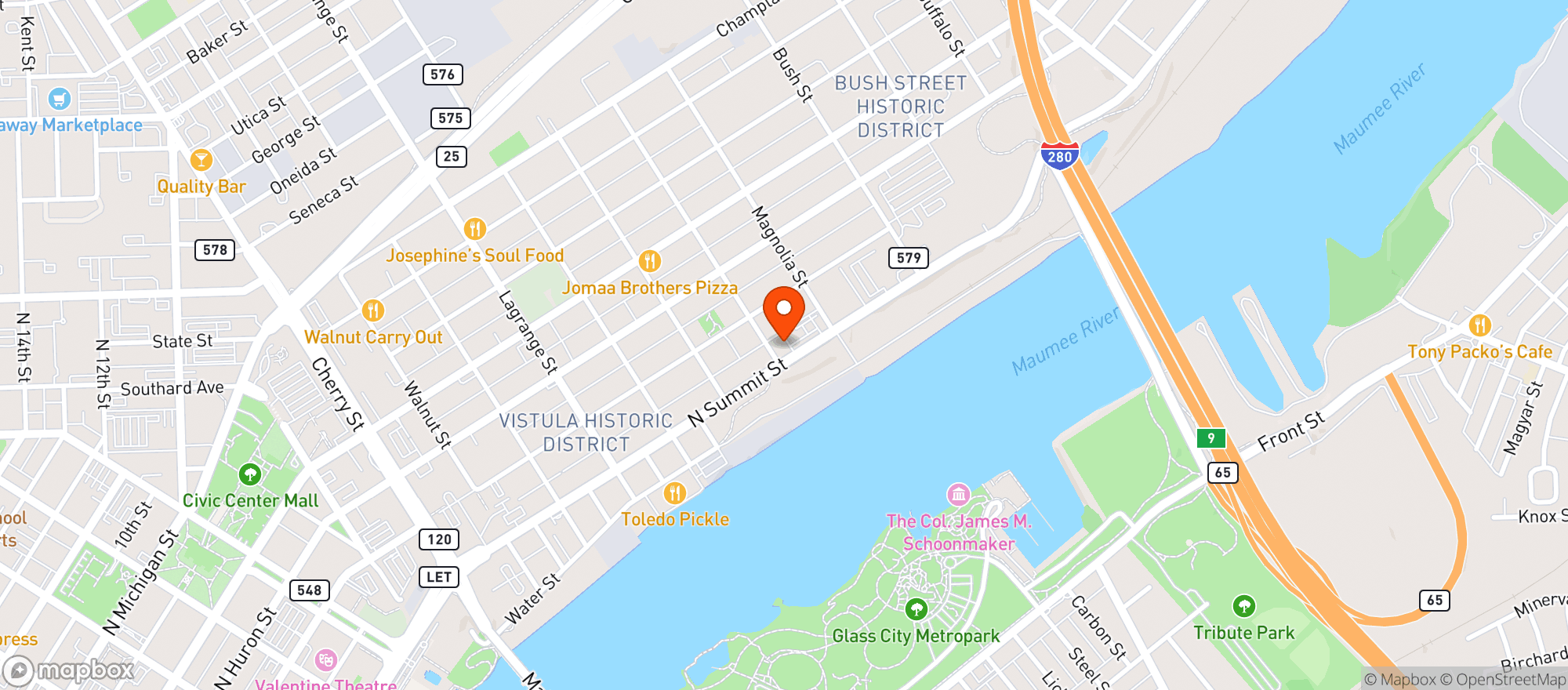 Map showing Toledo Spirits Company