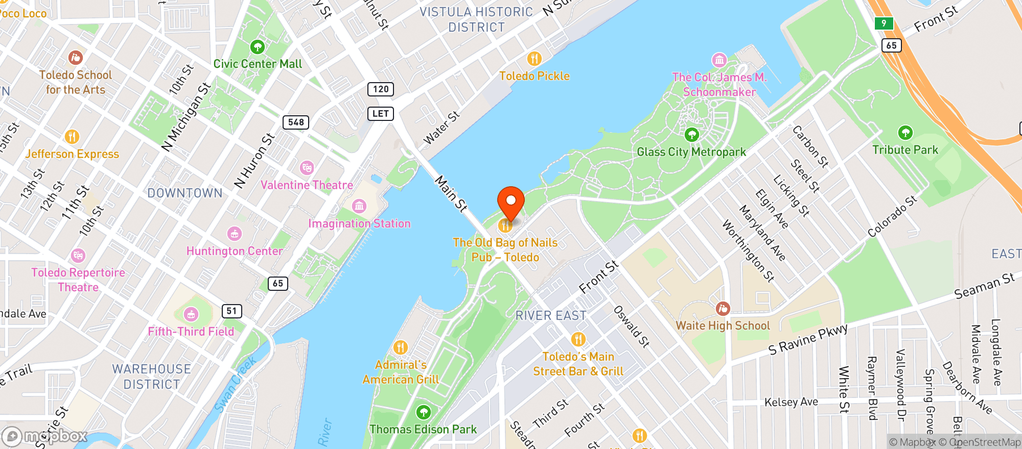 Map showing Old Bag Of Nails