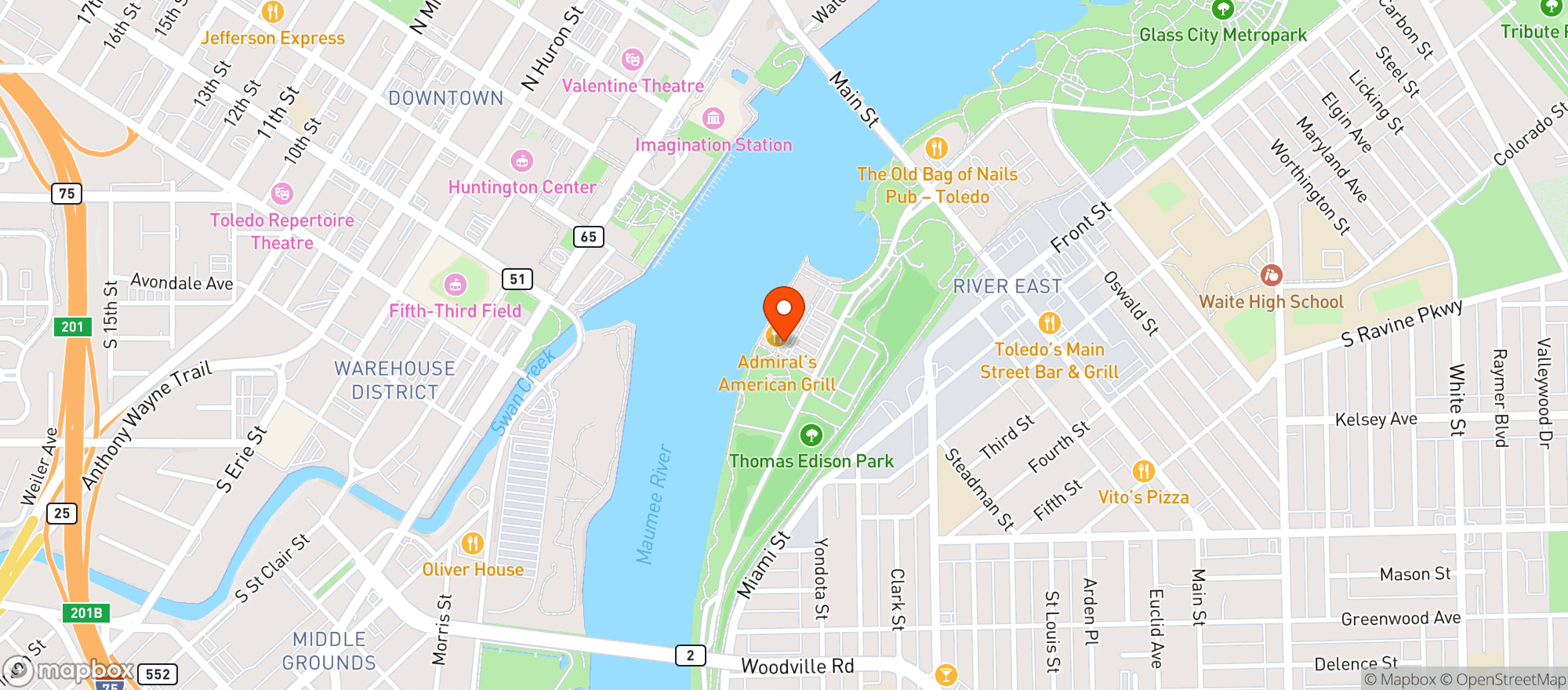 Map showing Glass City Steakhouse