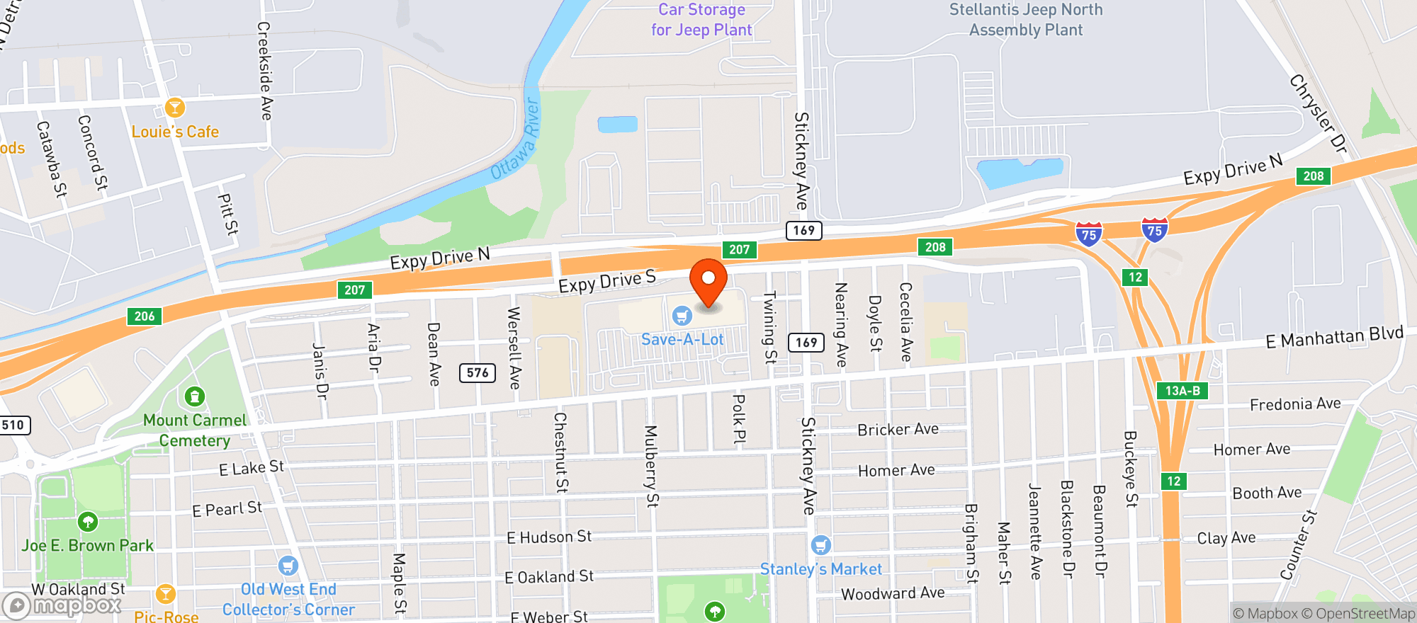 Map showing Save A Lot 21485 E Mnhtn