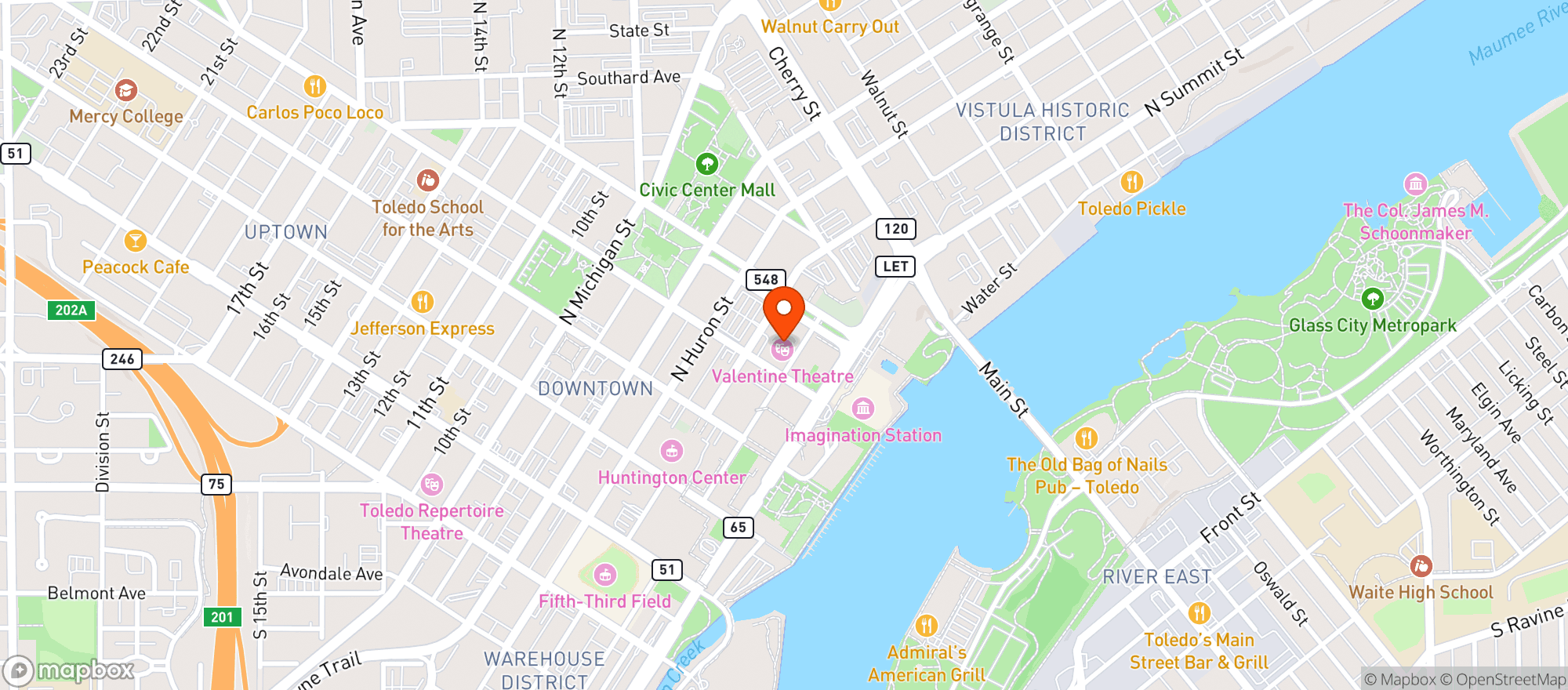Map showing Valentine Theatre