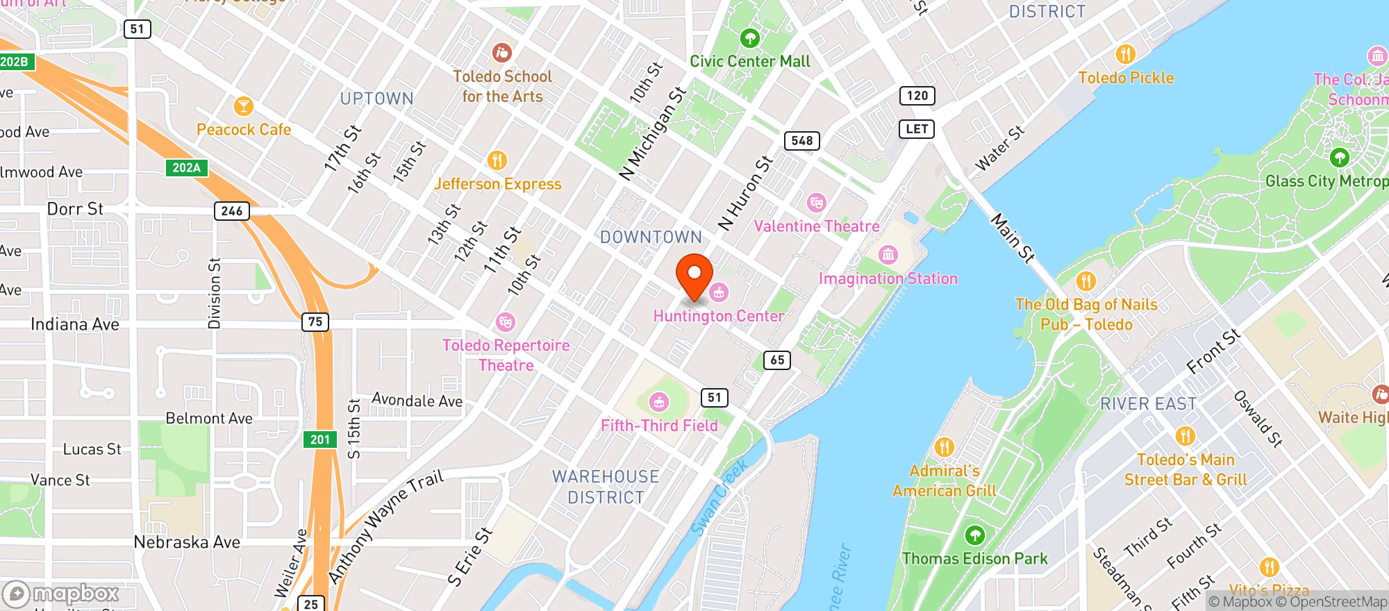 Map showing Downtown Johnnys