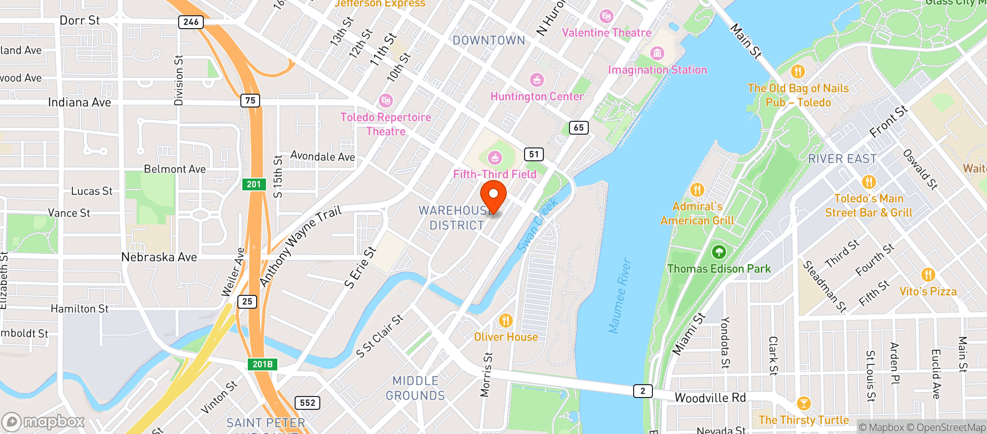 Map showing Earnest Brew Works Downtown