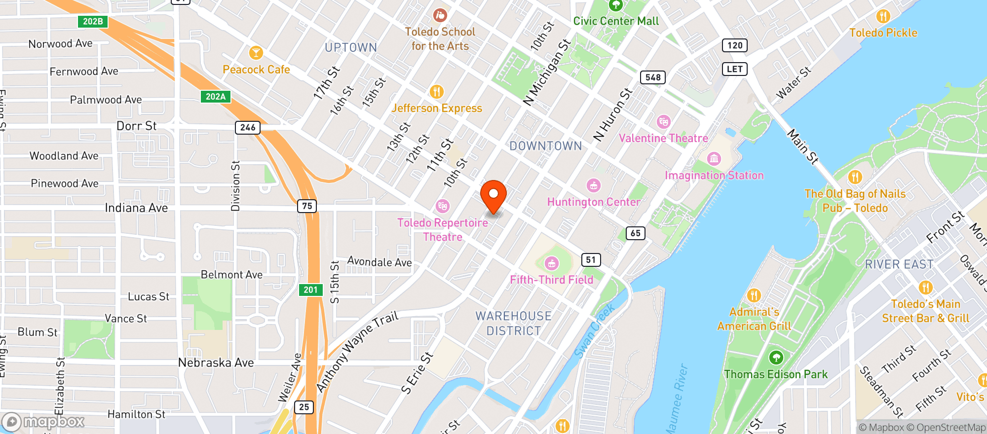 Map showing Pro Golf Fairways Downtown