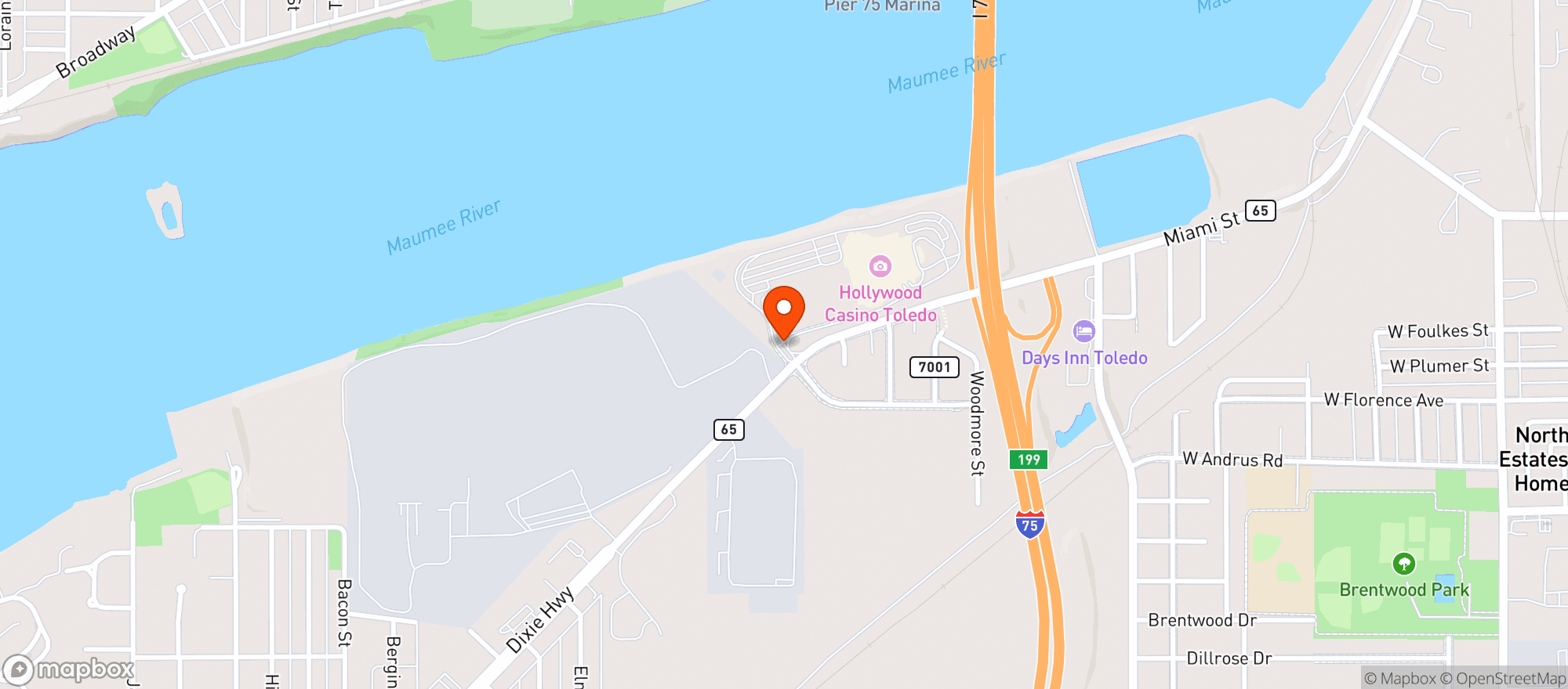 Map showing Hollywood Casino Toledo