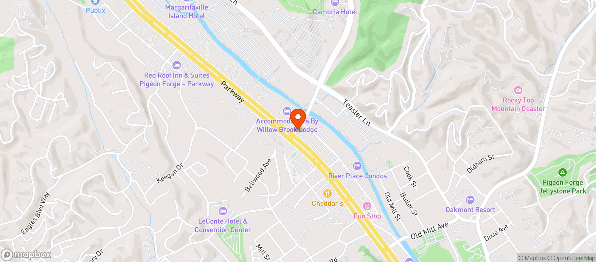 Map showing Drury Plaza Hotel