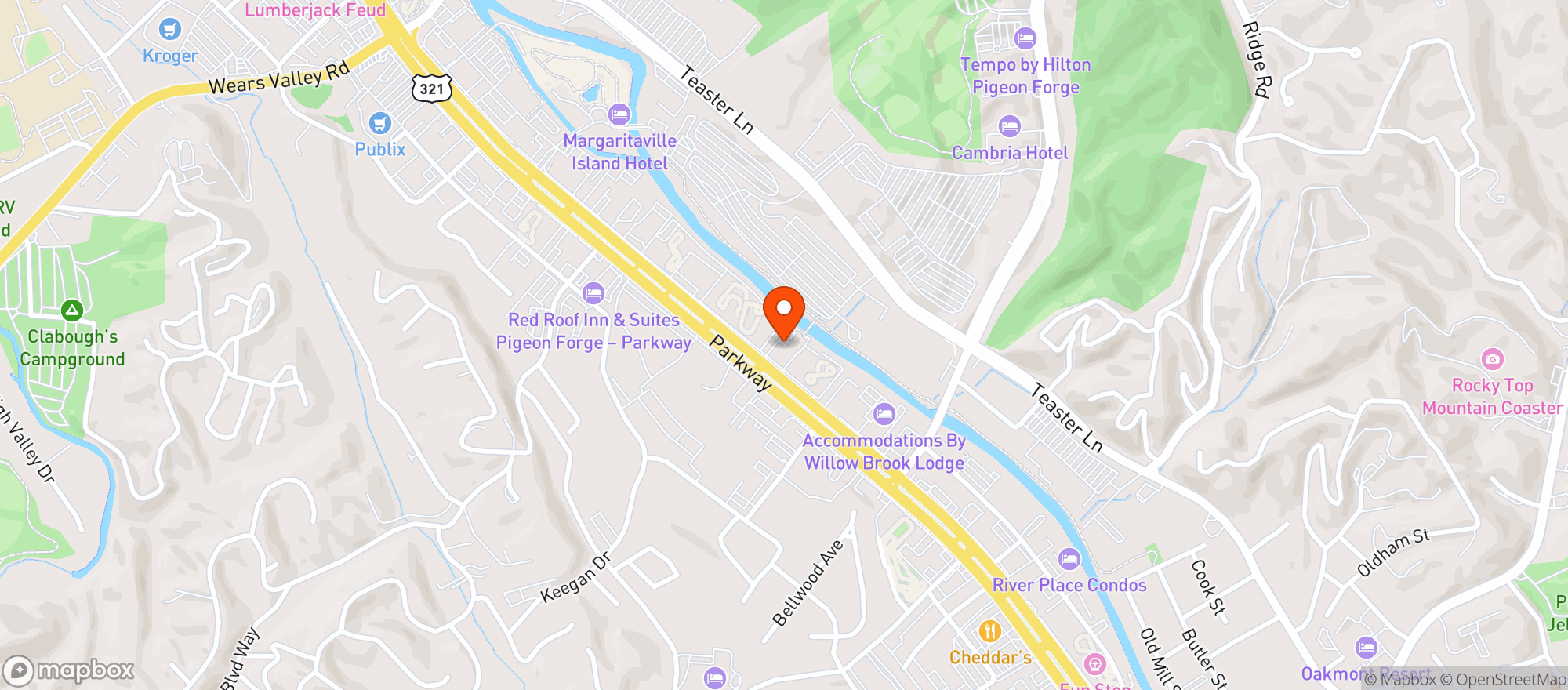 Map showing The Casual Pint Pigeon Forge