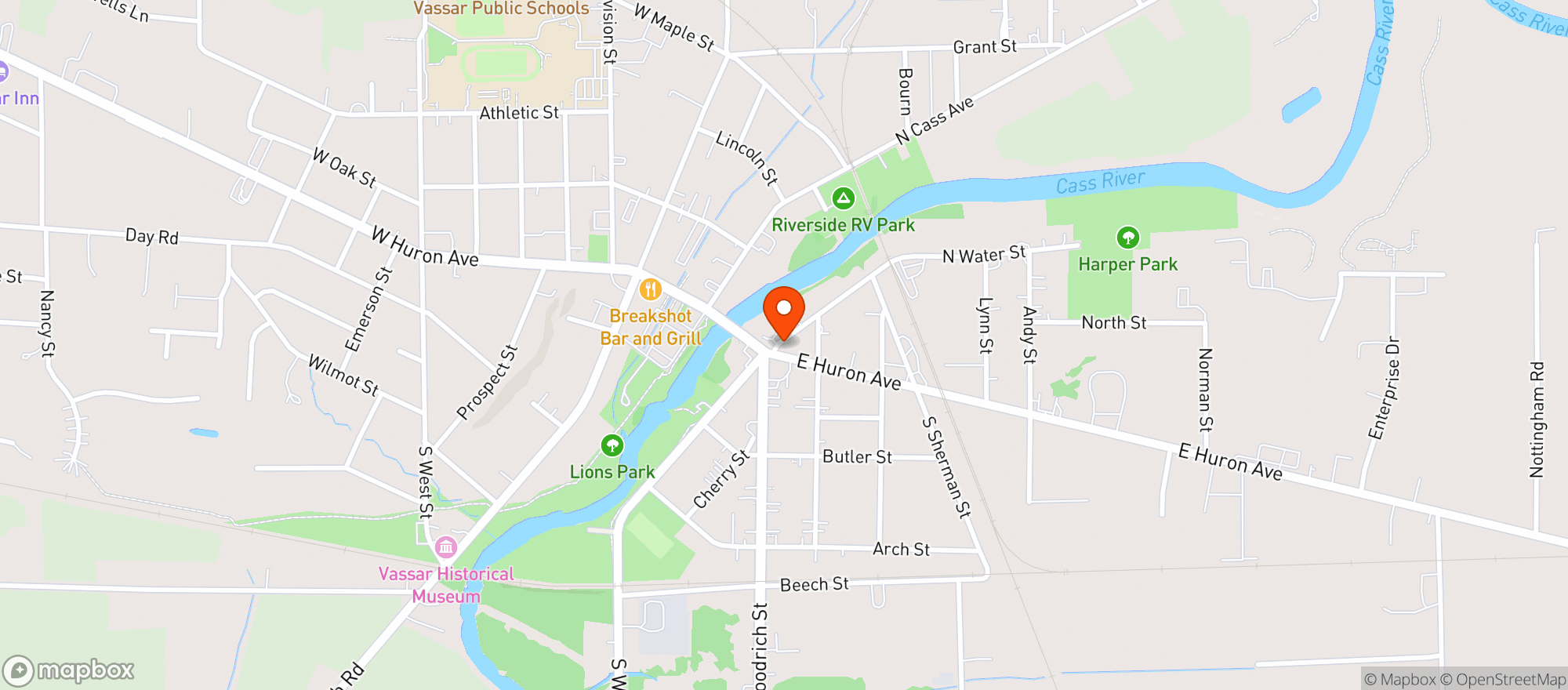 Map showing URB Cannabis Dispensary Vassar