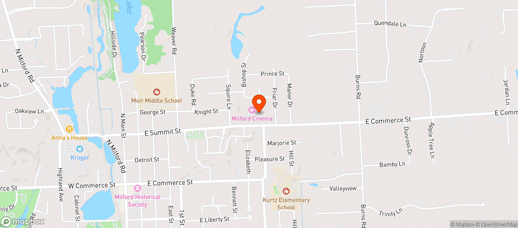 Map showing Milford Grocery