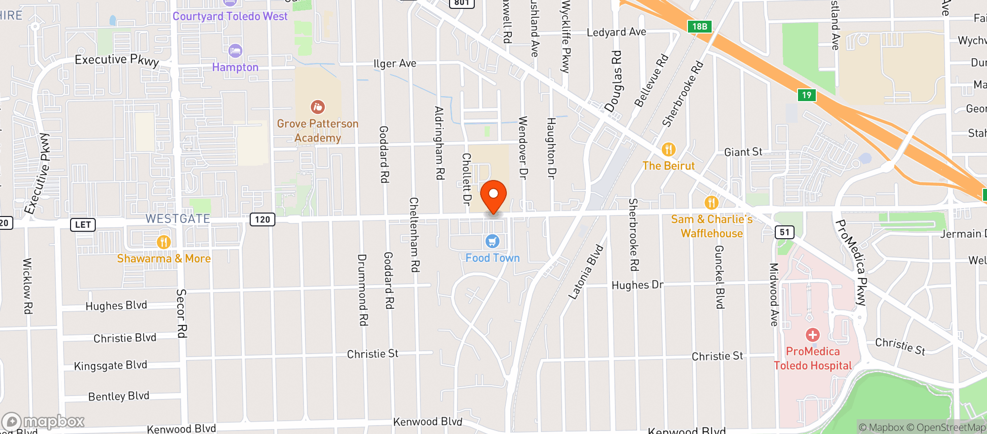 Map showing Food Town