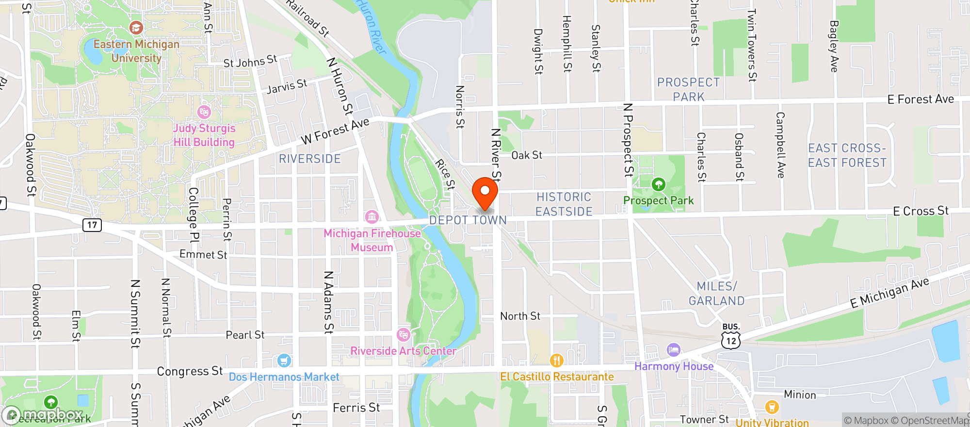 Map showing Depot Town Care Center