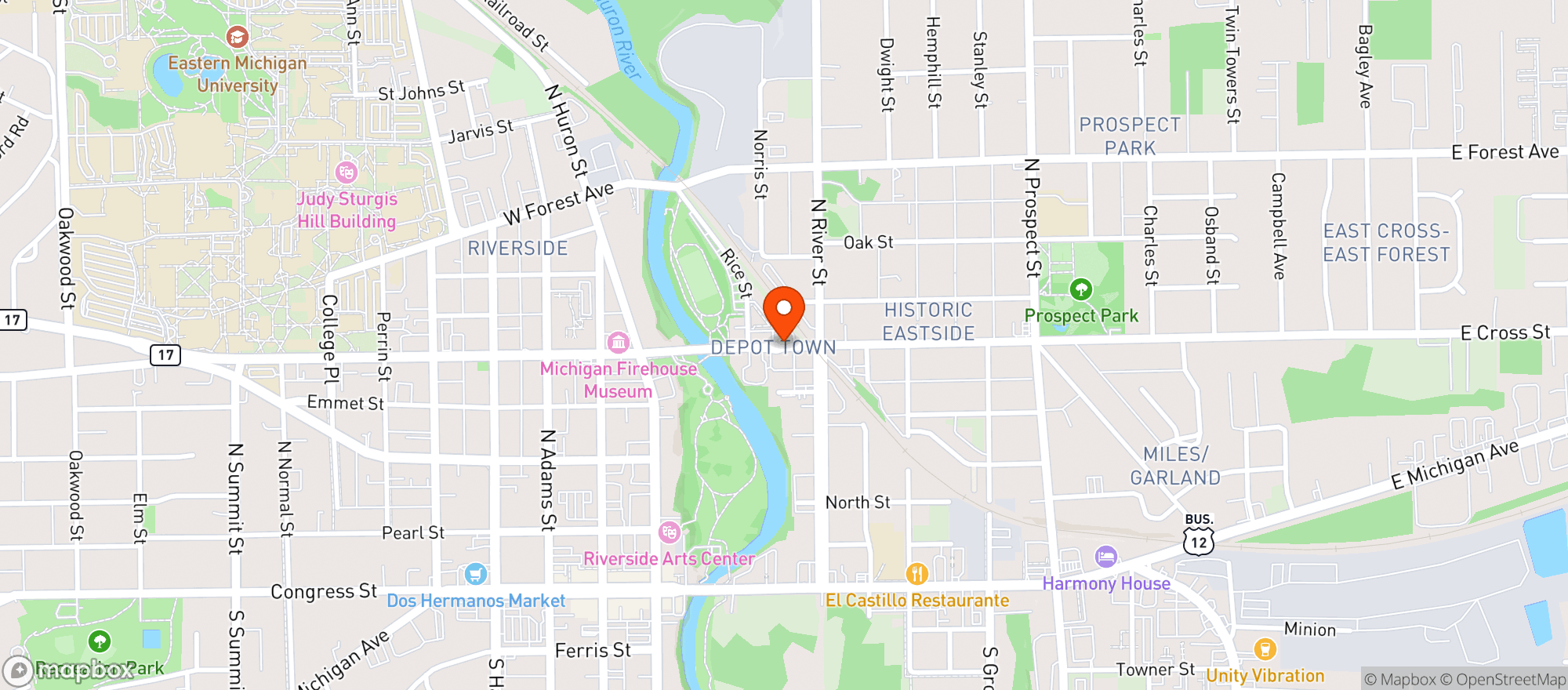 Map showing Aubrees Pizzeria & Grill