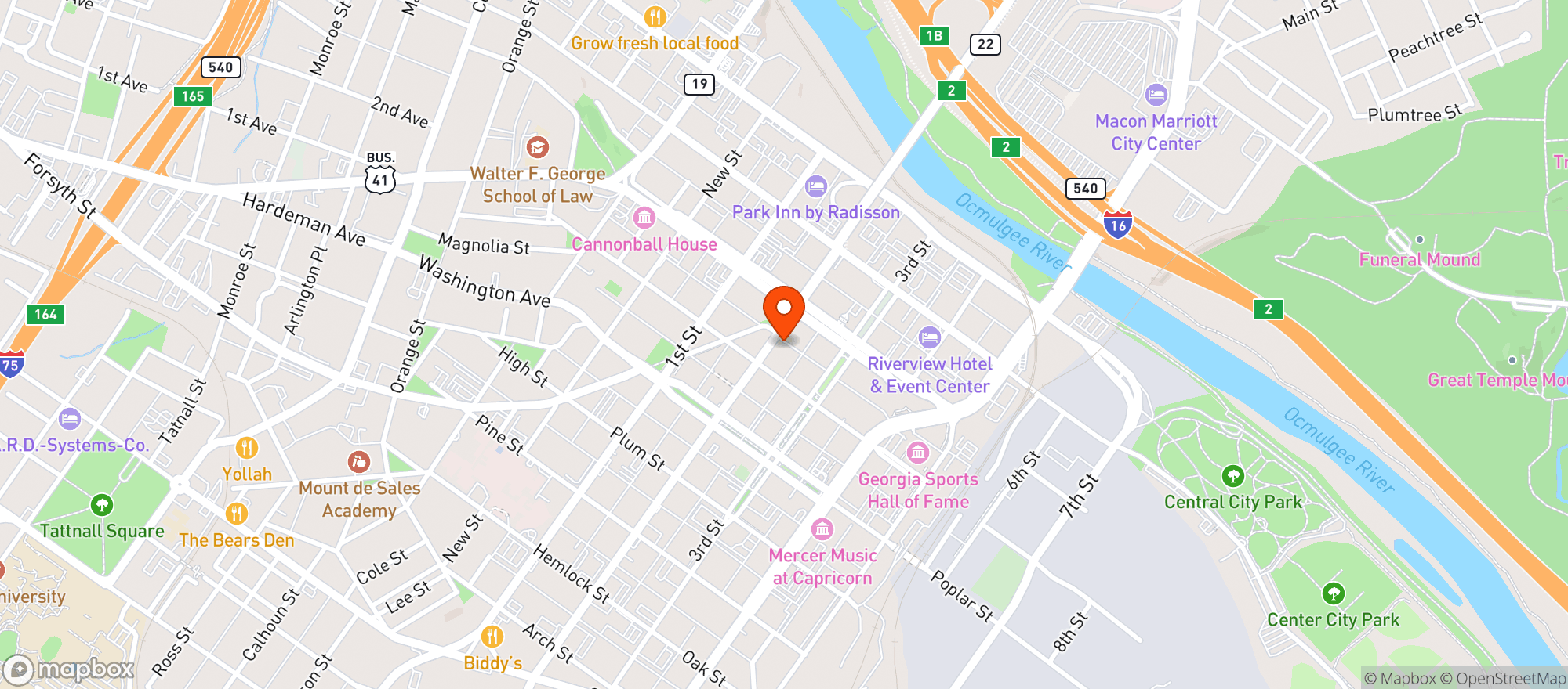 Map showing The Woodward Hotel