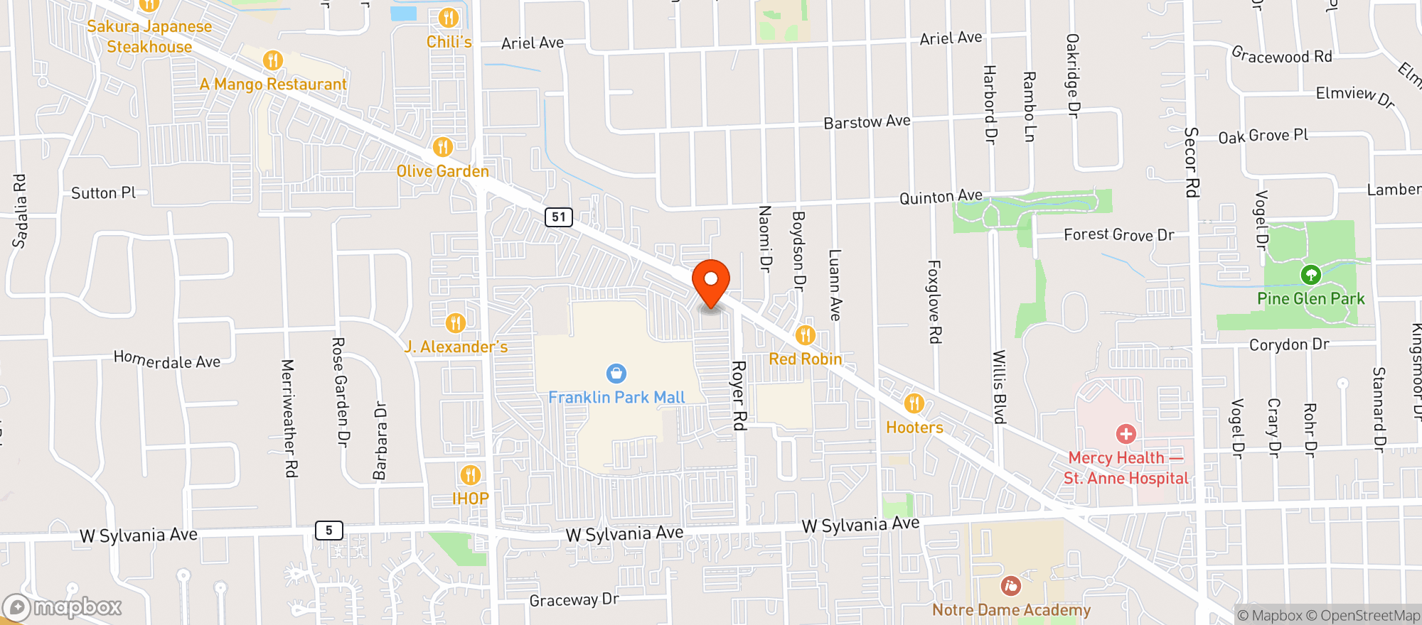 Map showing Bjs Restaurant & Brewhouse