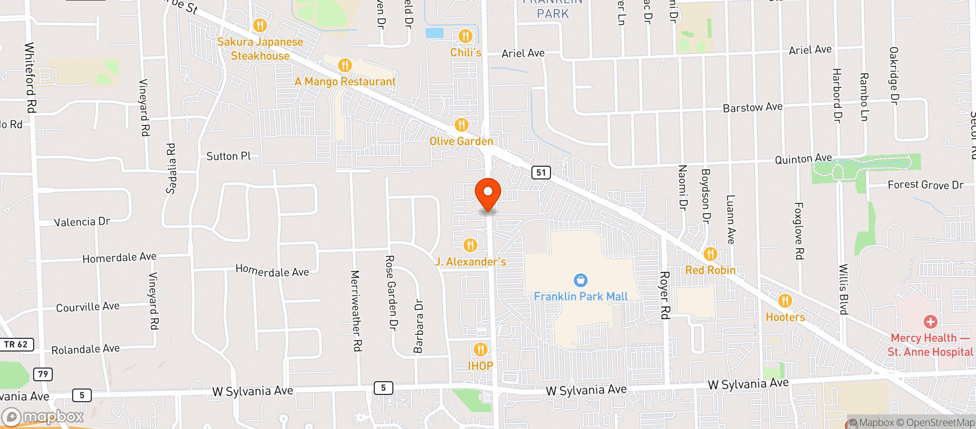 Map showing J Alexanders Restaurant