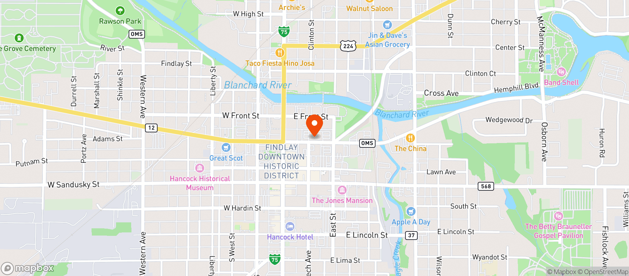 Map showing Findlay Inn & Conference Ctr