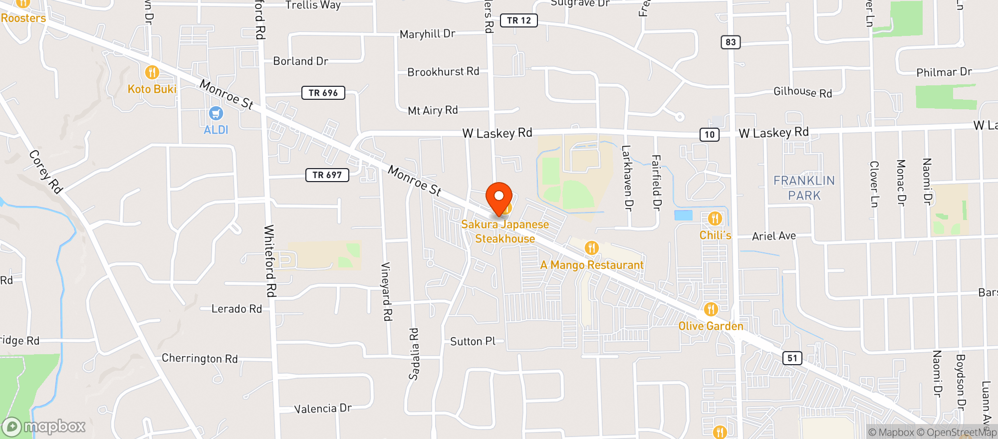 Map showing Sakura Japanese Steakhouse