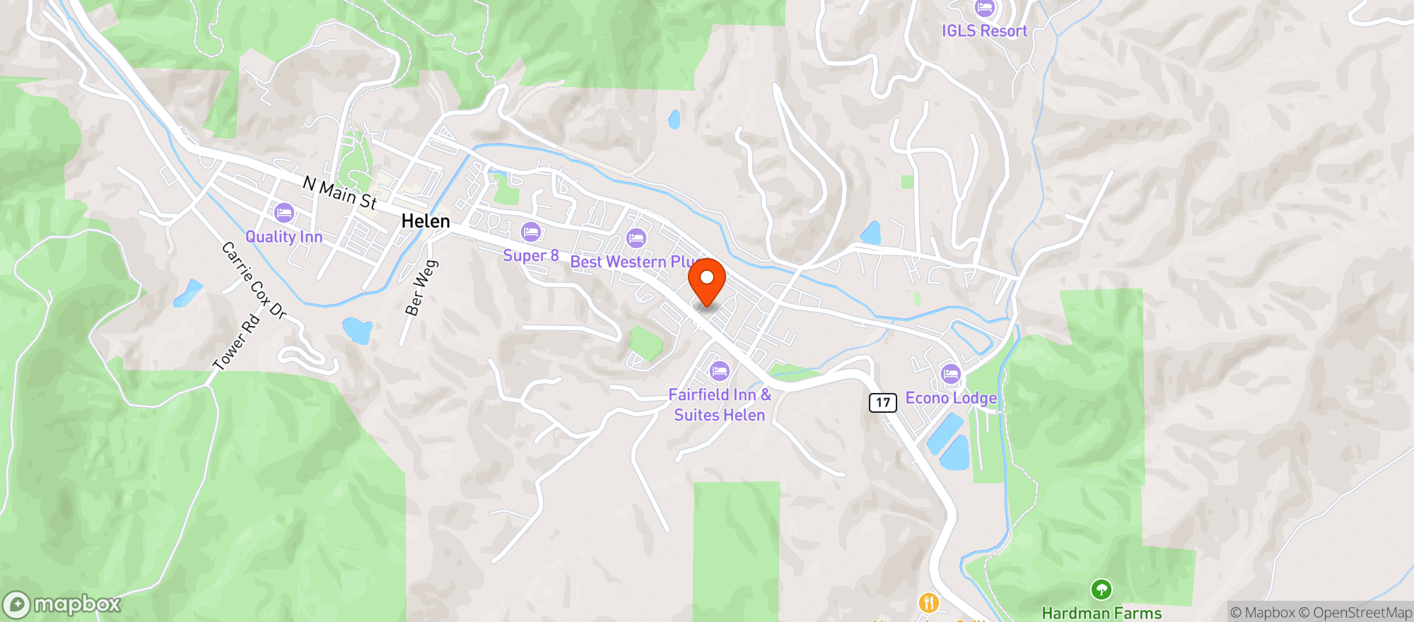 Map showing HELEN CELLAR PACKAGE STORE