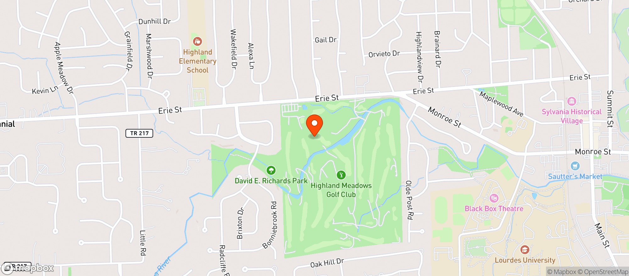 Map showing Highland Meadow Golf
