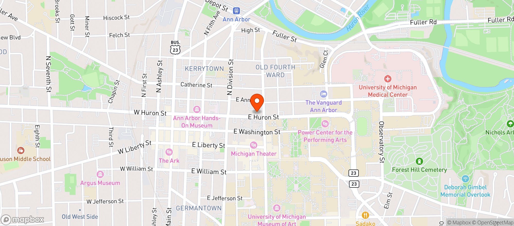 Map showing Graduate Hotel