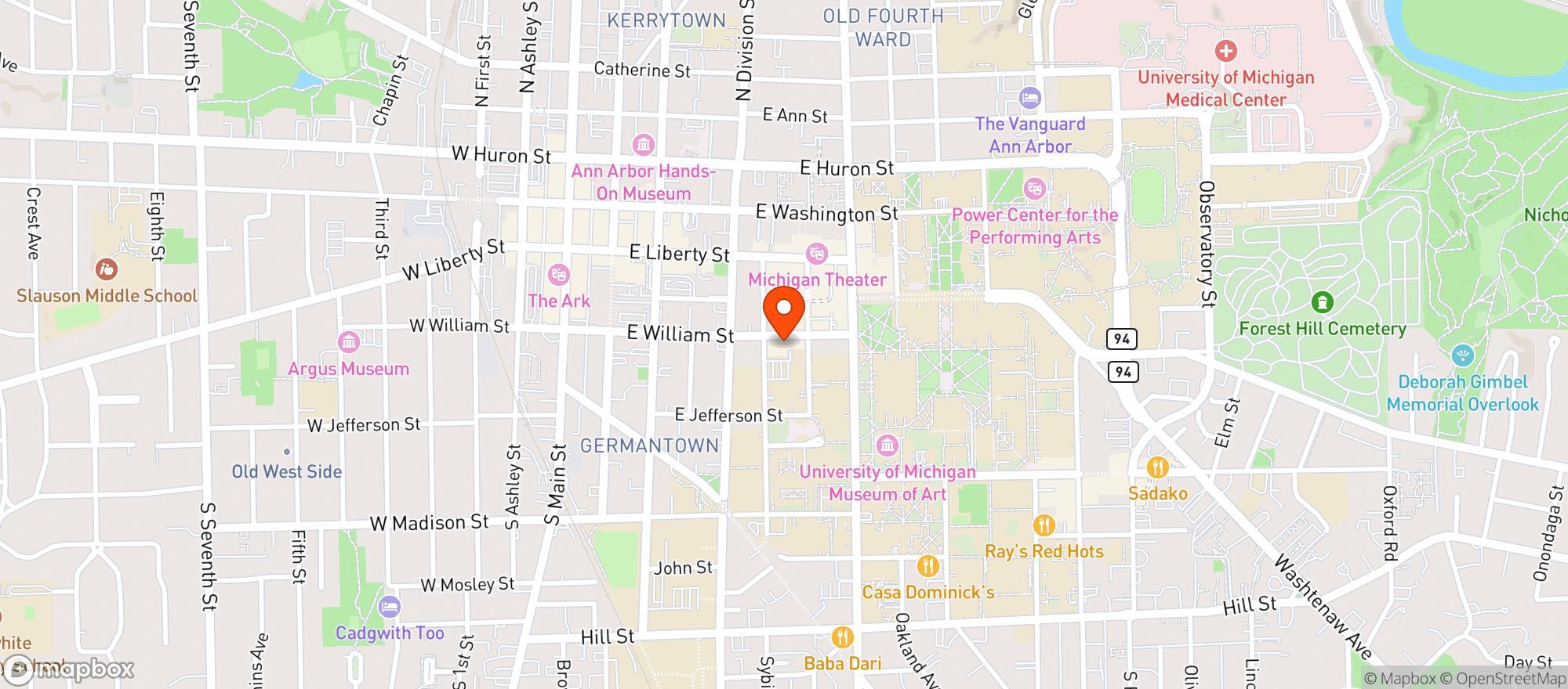 Map showing Corattis Pizzeria