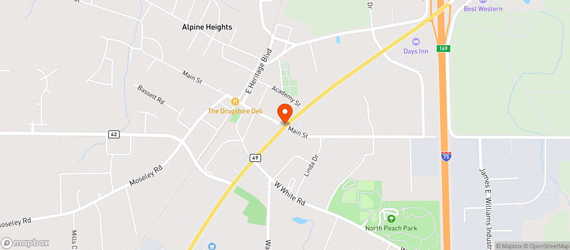 Map showing Circle K (105 N Hwy 49)