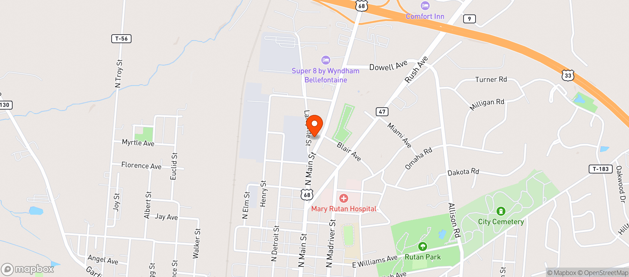Map showing Bernies Drive Thru