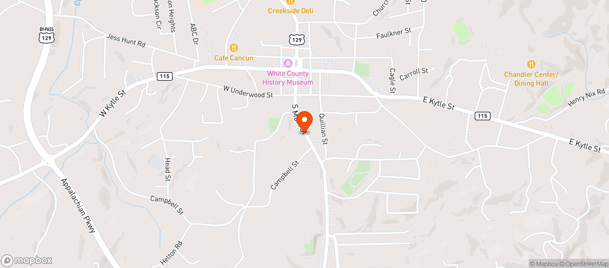 Map showing JUSTINS PACKAGE STORE