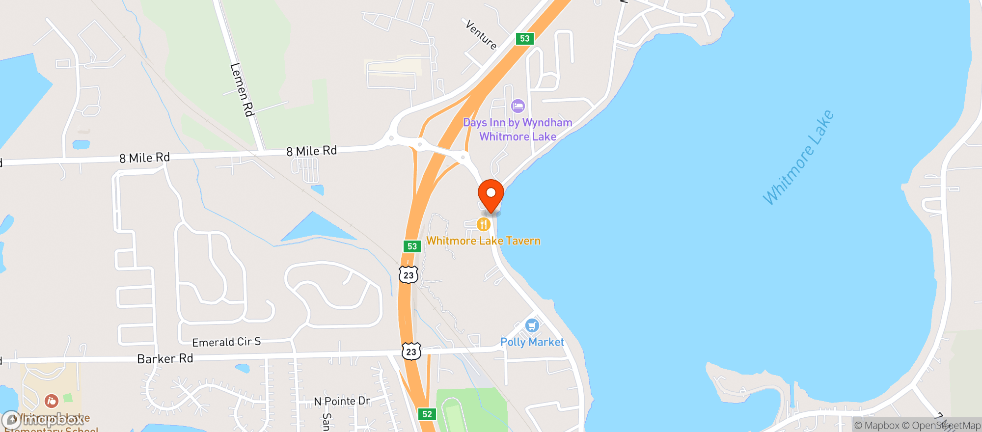 Map showing Whitmore Lake Tavern