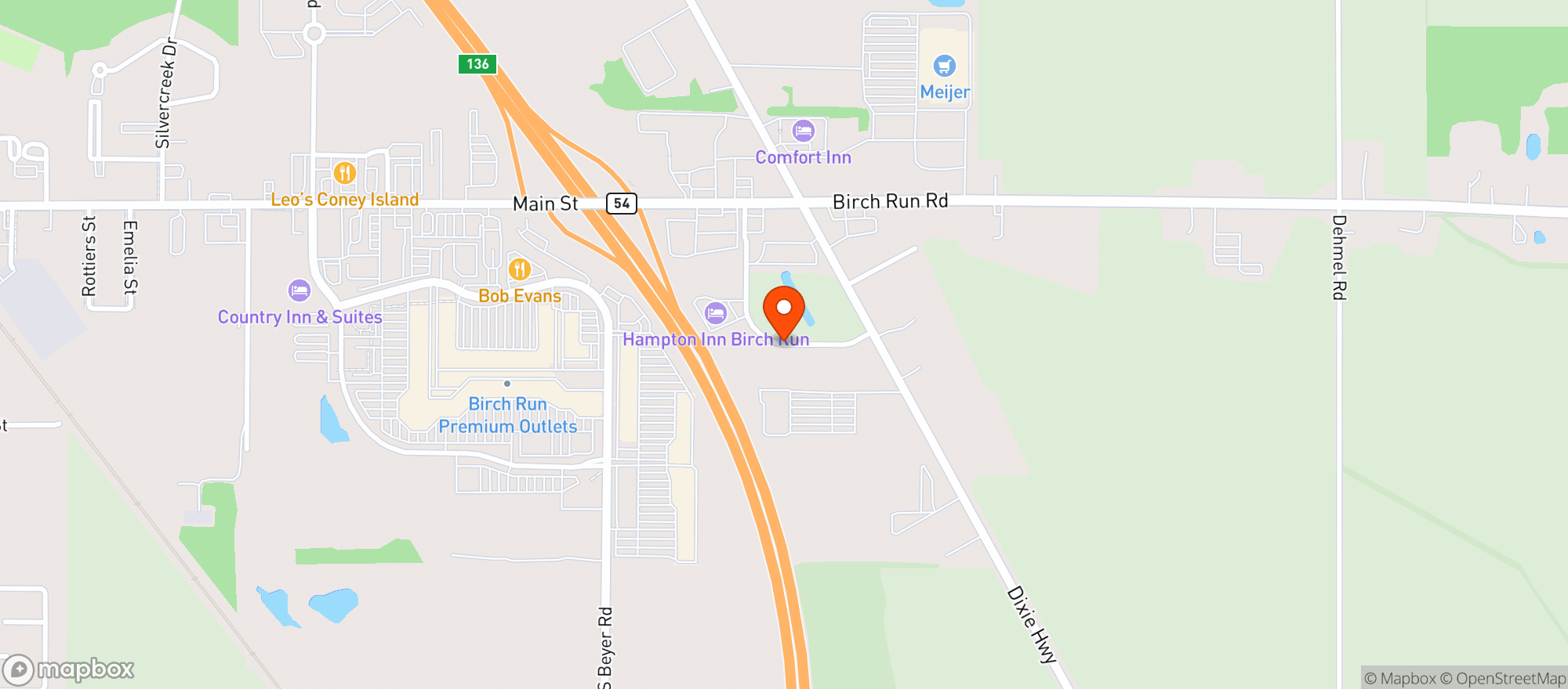 Map showing High Society Weed Dispensary Outlet Birch Run