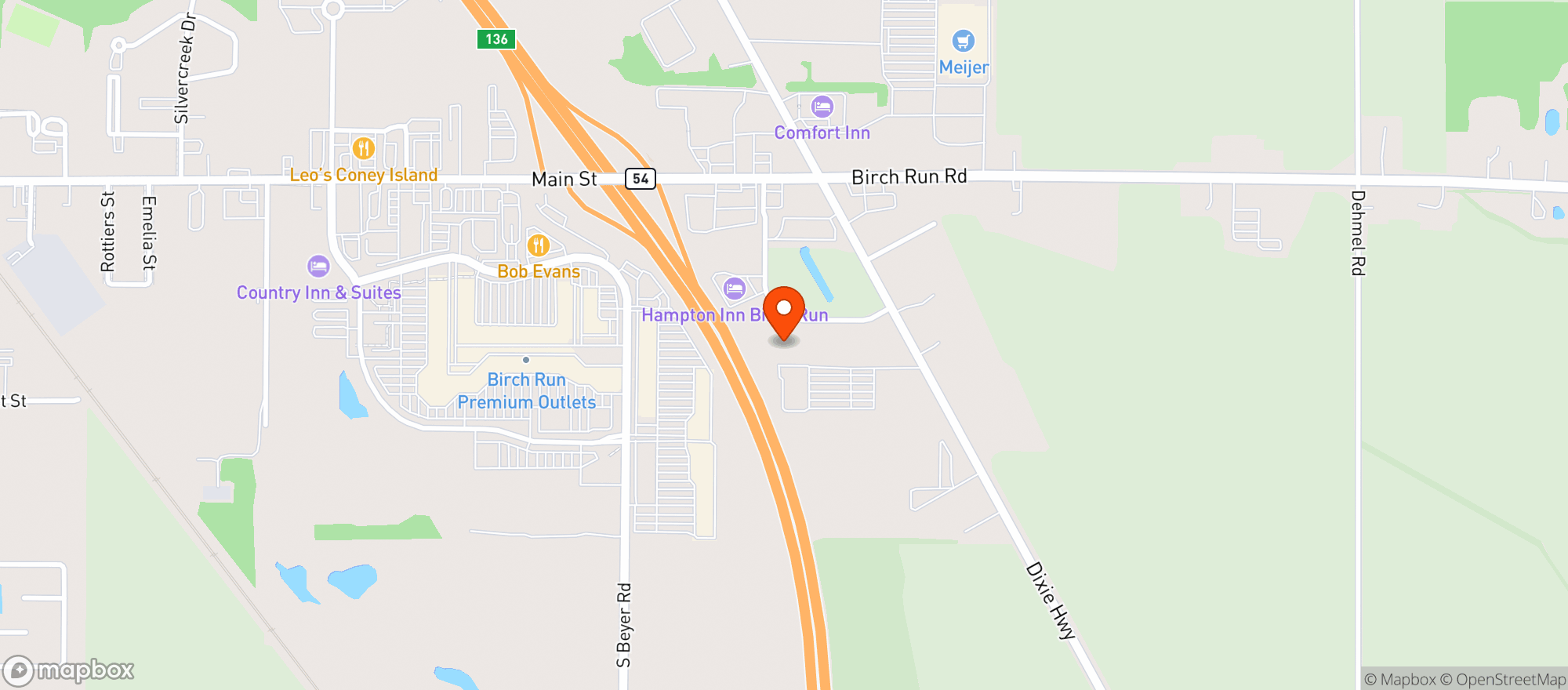 Map showing High Society Weed Dispensary Outlet Birch Run