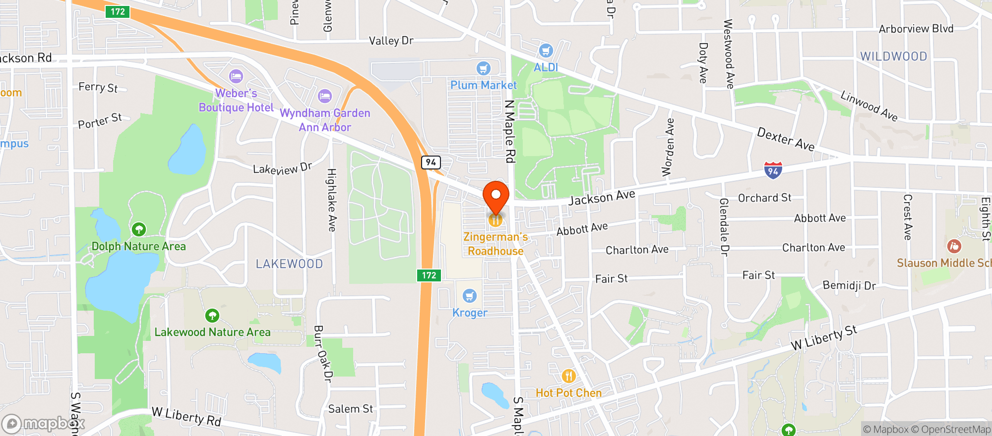 Map showing Zingermans Roadhouse