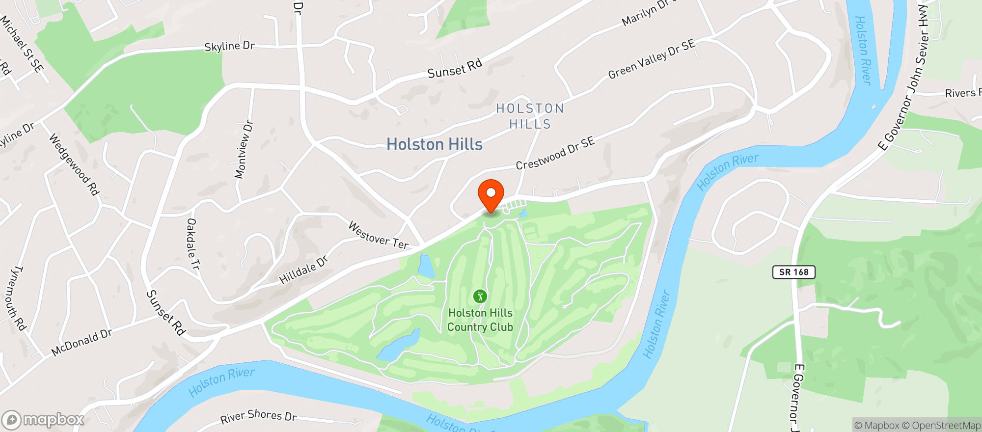 Map showing Holston Hills Country Club