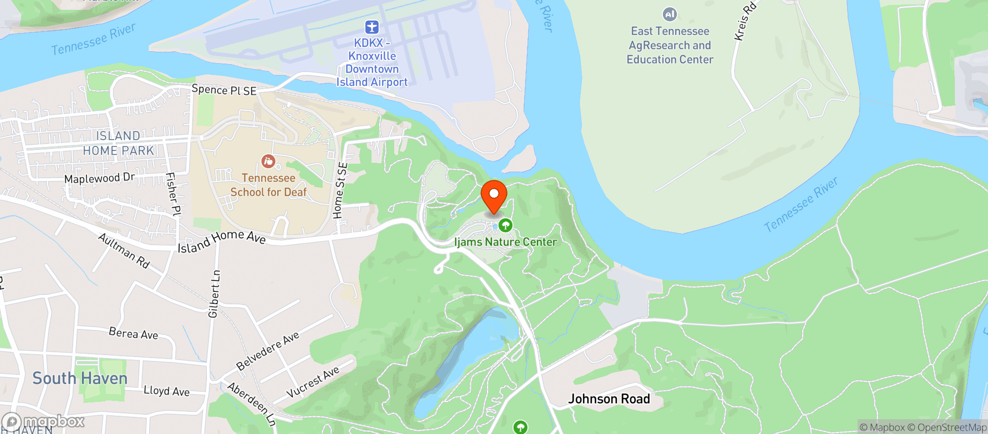 Map showing Ijams Nature Center - Knoxville - Home Ave