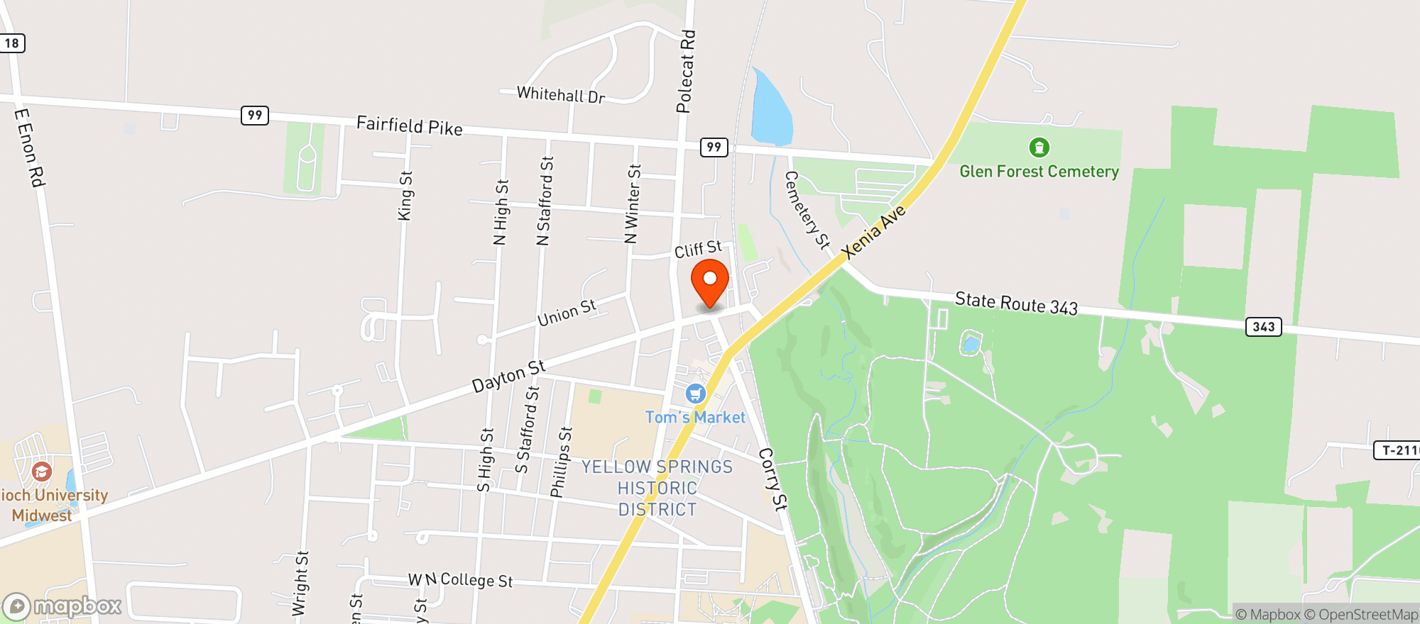 Map showing The Joynt - Yellow Springs - Dayton Street