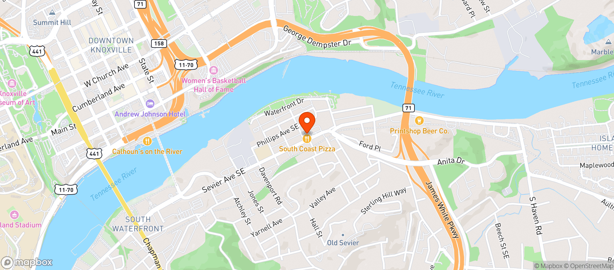 Map showing South Coast Pizza
