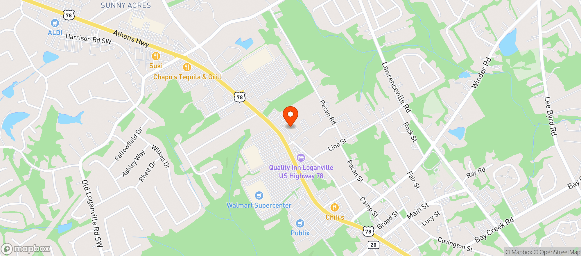 Map showing Johnny's Pizza - Loganville