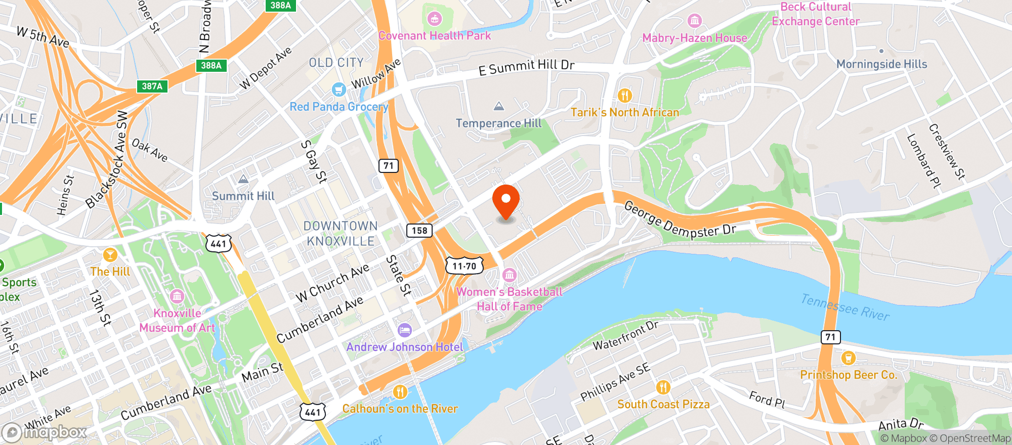 Map showing Knoxville Civic Audiotorium & Coliseum