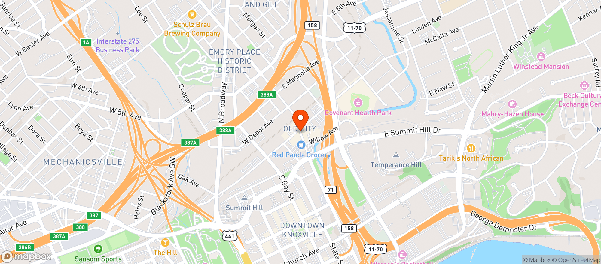 Map showing Hannas Cafe