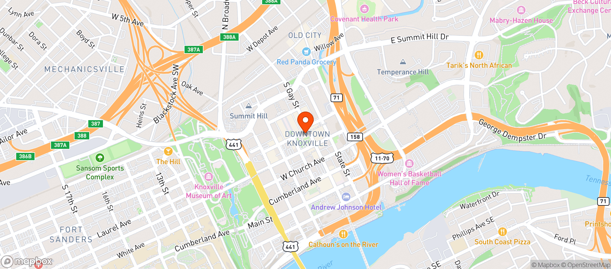 Map showing Embassy Suites Downtown (knox)