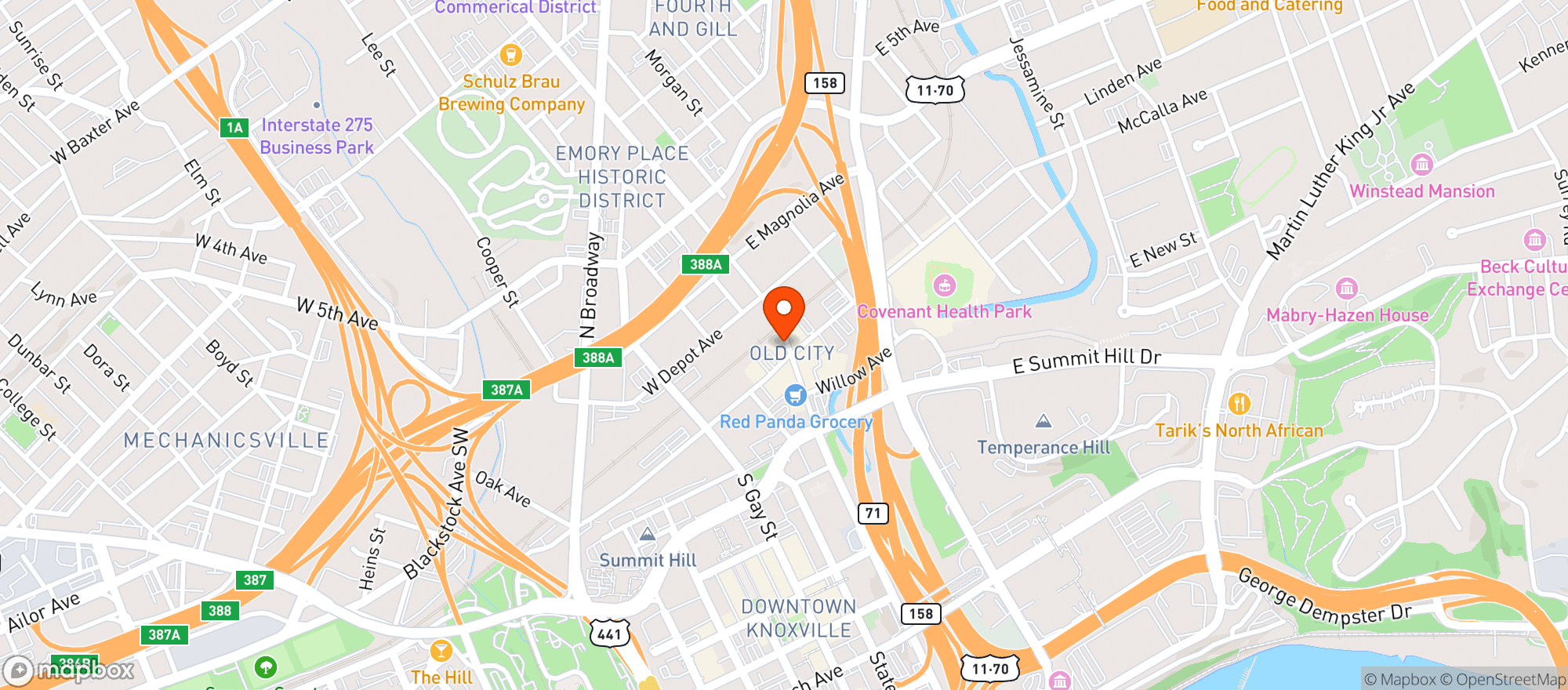 Map showing Urban Cafe & Corner Bar