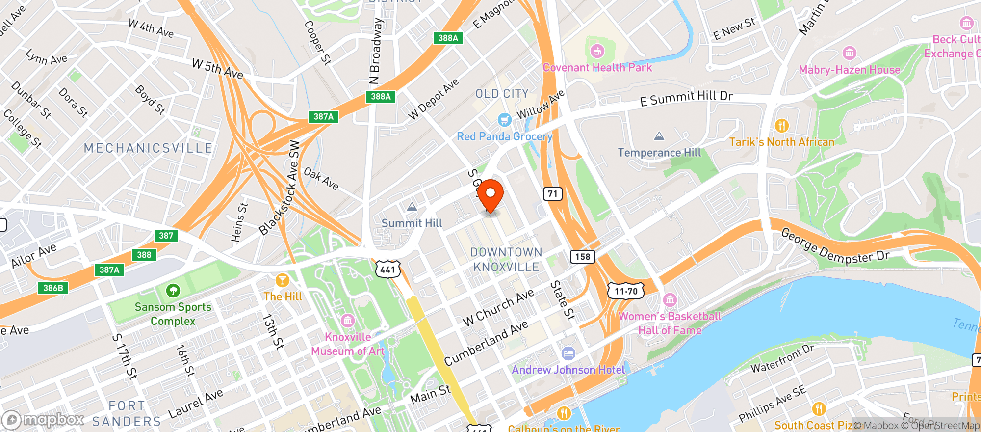 Map showing Suttree's High Gravity Tavern