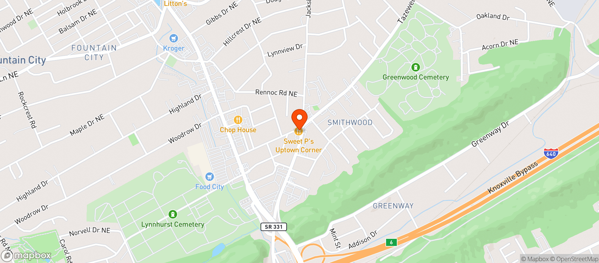 Map showing Sweet Ps Uptown Corner
