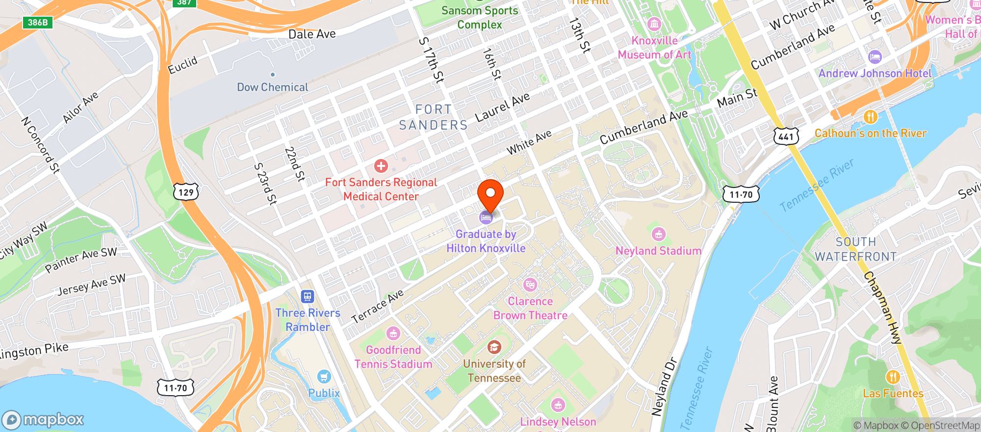 Map showing Graduate Hotel