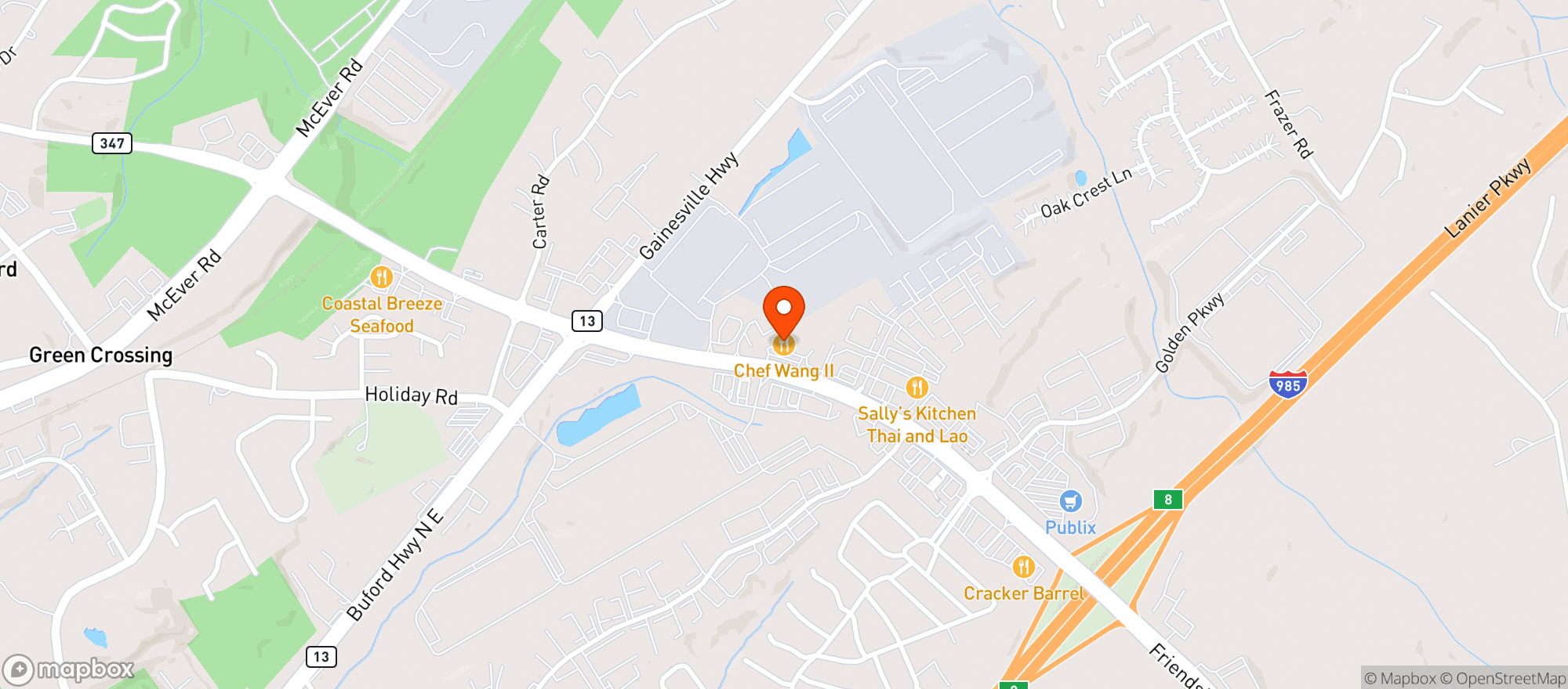 Map showing Chevron Lanier Food Mart
