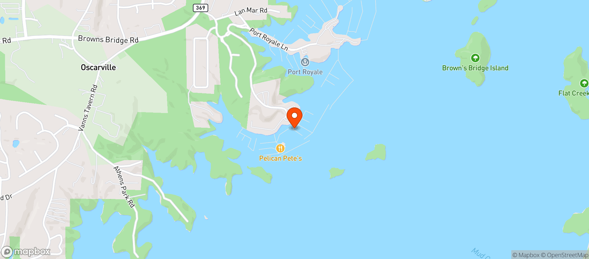 Map showing Pelican Pete's Floating Bar & Grill On Lake Lanier